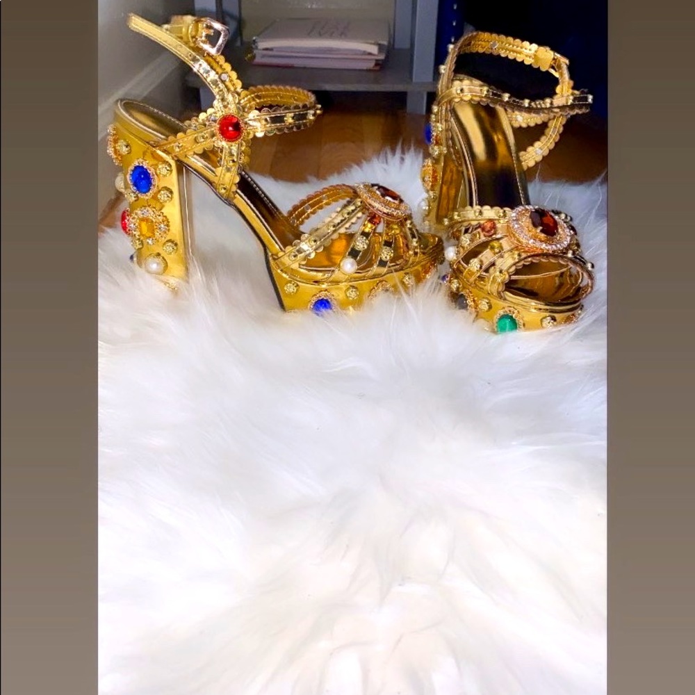 Gold Ruby Platform Heels